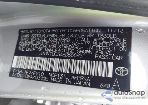 2014 Toyota Yaris Le (Tmc/Cbu Plant) from USA, damaged, VIN JTDKTUD34ED588951